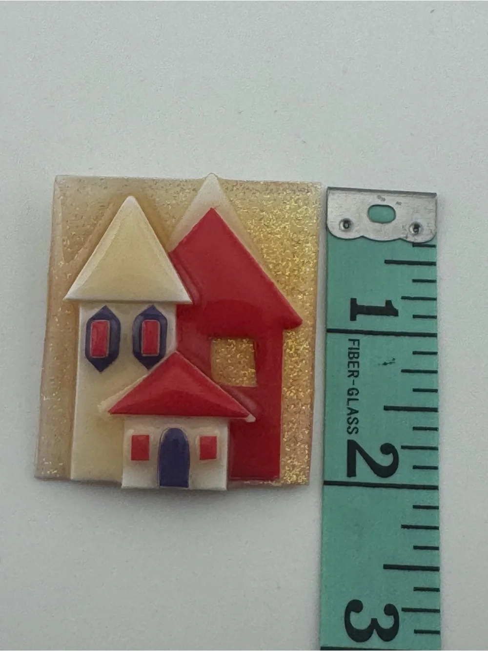 Vintage Lucinda Whimsical Village House Brooch Pin Acrylic Art Wear